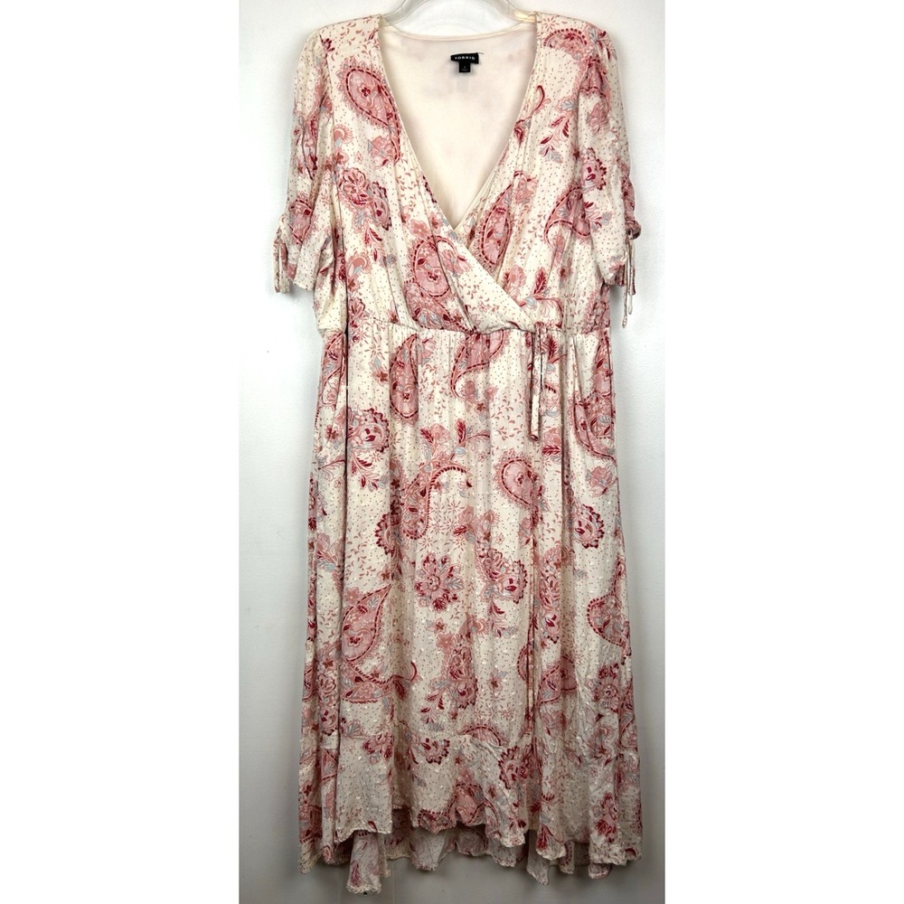 Torrid Dress Womens 1X Floral Faux Wrap 1 Elastic Waist Milkmaid Flowy Prairie